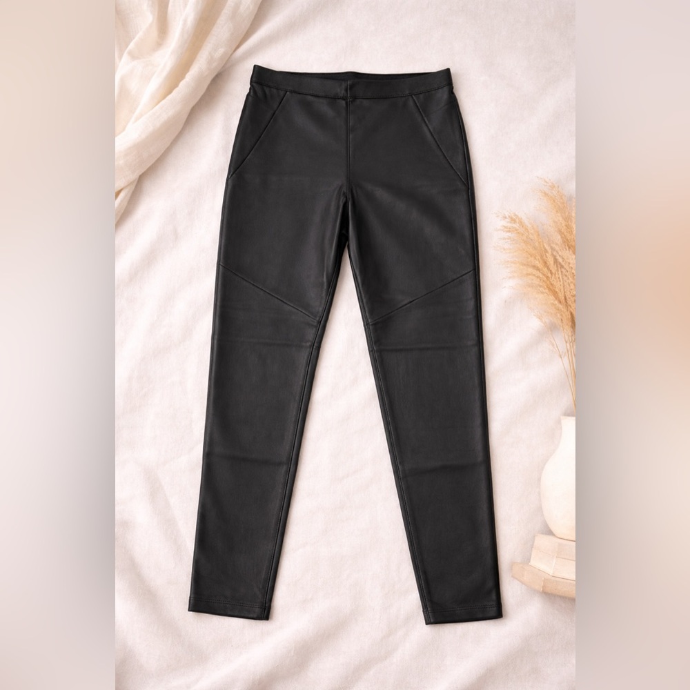Free People Black Faux Leather Moto Leggings Pants Size 30 - Picture 2 of 5